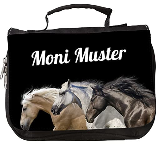 Manutextur Kulturbeutel mit Namen - personalisiert - Motiv Pferd 09 - viele Motive – Kulturbeutel - Größe 23x17x5 cm - persönliches Geschenk mit Wunsch-Motiv und Wunsch-Name