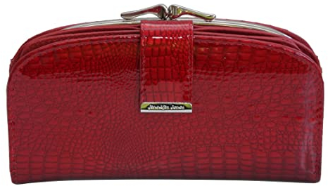 Jennifer Jones - präsentiert von ZMOKA edle geräumige XXL Damen Bügelbörse Damengeldbörse Portemonnaie in Kroko Optik Lackleder mit 14 Kartenfächern (Rot)