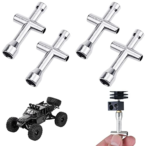 Aswewamt 4 Stück Kreuzschlüsselhülse Mini Schraubenschlüssel Metall Innensechskant Radschlüssel M2 M2.5 M3 M4 Schraubenmutter Schraubenschlüssel Wartungswerkzeug für RC Modell Auto LKW Buggy