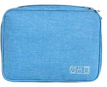 ACOPTON Travel Electronics Organizer, Waterproof Cable Organizer Bag for Electronic Accessories Double Layer Large Shockproof Cable Storage Bag for Cord, Power Bank, Tablet (Sky Blue)