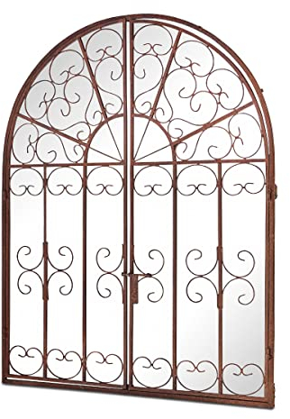 MirrorOutlet Grand Miroir de Jardin Rustique en métal avec fenêtre arquée - Ouverture 89 x 70 cm - Ouverture jusqu'à 135 cm