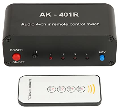 VBESTLIFE 4-Wege-Umschalter, 4-in-4-Ausgang-Stereo-Umschalter, 4-Kanal-Umschalter für DVD-Spielekonsole, mit IR-Fernbedienung