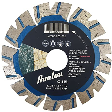 Avalon Serie PRO | Disco de corte de Diamante 115 mm x 22,2 para hormigón, piedra y ladrillo. Disco diamantado universal 115mm x 22,2 y segmento de diamante XL H-12 mm para amoladora