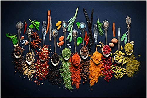 HTWLMM Peinture sur Toile Épices et Cuillères Affiches et Impressions sur Toile pour la décoration de la Maison Cuisine Chambre Décor No Frame (70X100CM)