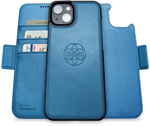 dreem Fibonacci Wallet Case for iPhone 14 & iPhone 16e Case Wallet | 3-in-1 Magnetic Detachable Vegan Leather Cover with Built-In Kick-Stand, RFID Blocking Card Holder, MagSafe Compatible [Slate]