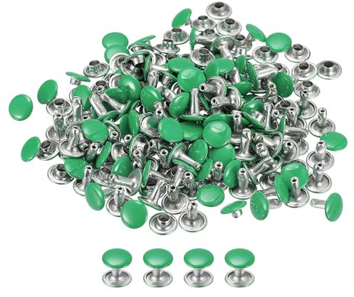 sourcing map 100 set di rivetti in pelle, rivetti a doppio cappuccio da 8 mm, altezza 8,5 mm, rivetti in metallo, per riparazioni fai da te, borse, borse, scarpe, colore verde