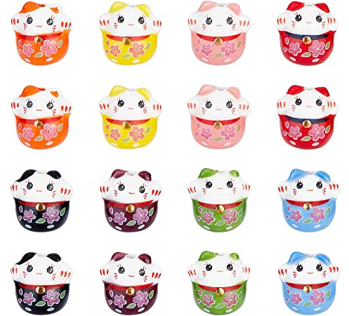 OLYCRAFT Perline in ceramica Maneki Neko in 8 colori con gatto fortunato, perline distanziatrici fatte a mano, in ceramica, per gioielli e bracciali, orecchini, accessori foro 2 mm