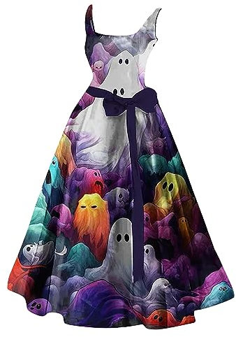 Vestito da donna senza maniche con scollo rotondo e glitter, colore viola, per Halloween, casual, per feste, Viola, XL