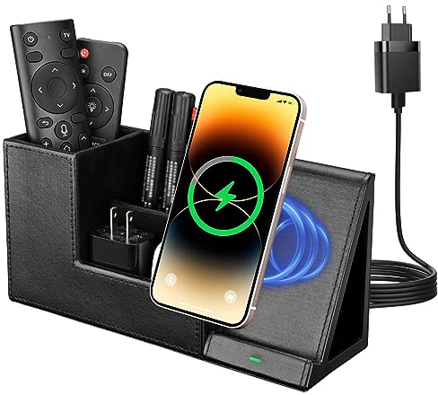 GORESE Organiseur de bureau 2 en 1 avec chargeur sans fil rapide, fournitures de bureau, station de charge inductive 10 W pour iPhone 15 14 13 12 Pro Max Samsung Galaxy S23/S22/S21/S20/S9