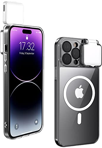 CEXHG Magnetic Case with LED Selfie Light for iPhone 15 Pro Max Case Rechargeable Portable Phone Ring Light for Selfie, Makeup, Tiktok, Live Stream for Women Clear