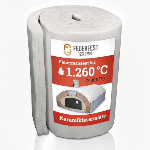 Feuerfest 123 - Keramikfasermatte [366x61x5 cm] - Bis 1.260 °C - Hochtemperatur-Isolierung - Keramikfaserdecke für Kamine und Öfen - Auch als Ofenrohr Isolierung - Material Dichte 128 KG/m³