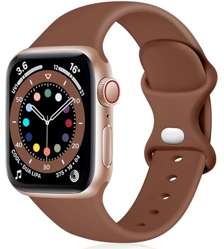 Epova Compatible con Correa Apple Watch 38mm 40mm 41mm 42mm, Mujer Hombre Silicona Pulsera para iWatch SE Series 10 9 8 7 6 5 4 3 2 1, Marrón, Pequeño