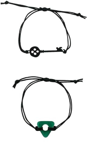 Gliquran Coraline-Armband – Schlüssel und grün aussehende Steinlibelle, Horror-Film, Cartoon-Cosplay-Zubehör, Totenkopf-Halsband, Merchandise-Schmuck für Mädchen und Jungen, Einstellbar, Metall, Kein