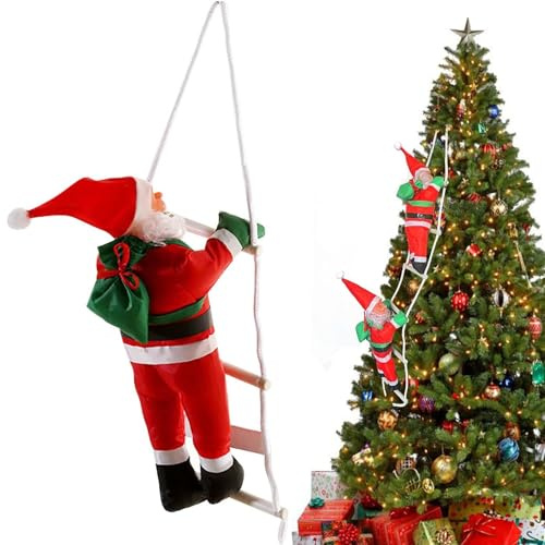Zhzrche Decorazione per albero di Natale con scala di Babbo Natale che si arrampica su scala di corda per interni ed esterni, decorazione da appendere per feste