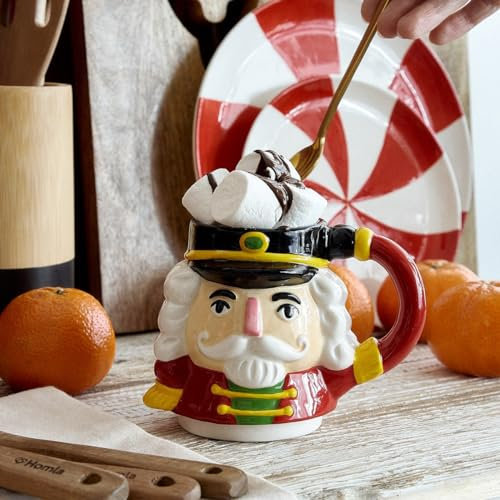 HOMLA Becher Trinkbecher Kaffeebecher Teetasse Tasse Keramiktasse Nutcracker Shape Opa grau 0,4 l