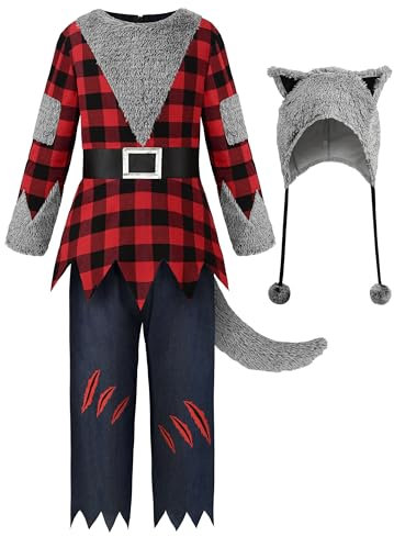ReliBeauty Werwolf Kostüm Kinder Junge Halloween mit Mütze Hose Schwanz，120