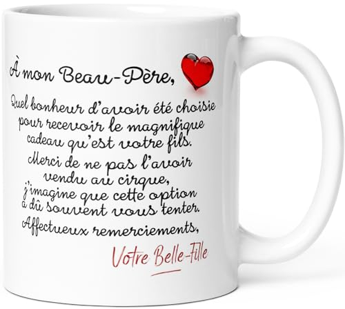 Mug Beau-Père Beau Papa Tasse Message drôle Humour Belle-Fille Bru Idée Cadeau Original pour Homme Mari Famille Déclaration Fils Fille pour Anniversaire Noël Fête. Céramique 325ml