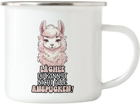 Hey!Print Lächle Du kannst nicht alle anspucken Lama Emaille Tasse Humor Worklife Balance