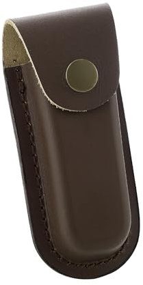 Leather Pocket Knife Sheath, 4'' Pocket Knife Pouch, Folding Knife Belt Sheath with Snap Closure and Vertical Carry Belt Loop, Knife Holster for Outdoor or Daily Use, Medium Size, Brown
