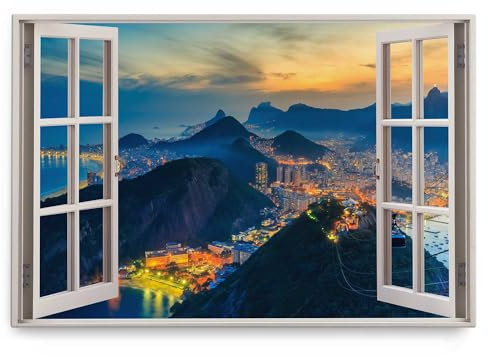 Paul Sinus Wandbild 120x80cm Fensterbild Rio de Janeiro Berge Buch Nacht Stadtlichter