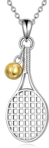 YFN Tennis/baseball Halskette für Damen Sterling Silber Tennisschläger Anhänger Schmuck Sport Geschenke Herren Mädchen Jungen (Tennis)