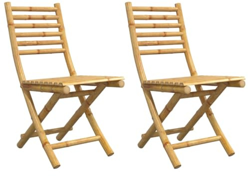 vidaXL Gartenstühle 2 STK., Klappbar Gartenstuhl mit Rückenlehne, Essstuhl für Garten Balkon Terrasse, Stuhlset Gartenmöbel, Bambus