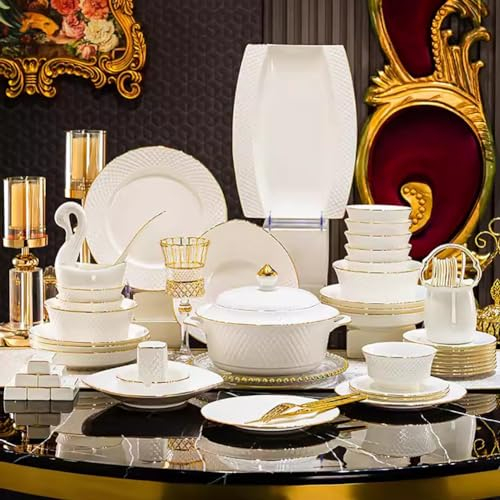 TT-YEC Juego De Vajilla De Porcelana China, 70 Piezas Para 10 Personas, Plato Llano/Plato Hondo/Plato De Postre/Tazón De Desayuno, Regalo De Inauguración De La Casa/Cumpleaños