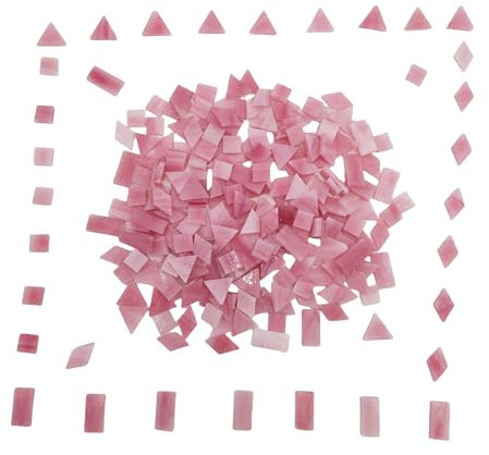 Glasmosaikfliesen, 4 Formen, quadratisch, Diamant, Dreieck, Rechteck, 220 Stück, Buntglas-Mosaikstücke für handgefertigte Kunst, Handwerk und Heimdekoration (Rosa)