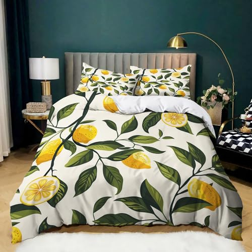 CozyRest Bettwäsche 155x220 cm Gelbe Zitrone Druck, Mikrofaser Bettbezüge für Kinder und Teens, Hypoallergen Bettwäsche Set mit 2 Kissenbezügen 80 x 80 cm, Für alle Altersgruppen geeignet
