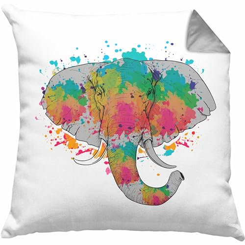 Trendation Elefant Kissen mit Füllung 40x40 Geschenk Für Elefanten-Liebhaber Geschenkidee Elefant Farbkleks (Grau)