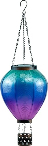 Northpoint LED Solar Laterne XL Heißluftballon Windlicht Metall-Gestell Kunststoff Außenbereich Dekoration Garten Solarpanel Türkis Lila