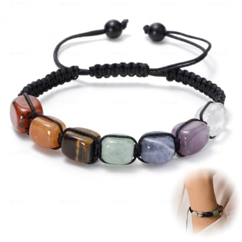 LAKJUOZ 1 Stück Chakren Armband Naturstein Armband Kristall Chakra Armbander Fur Frauen Glück Edelstein Armband Chakra Armband Echte Steine Edelsteine Heilsteine