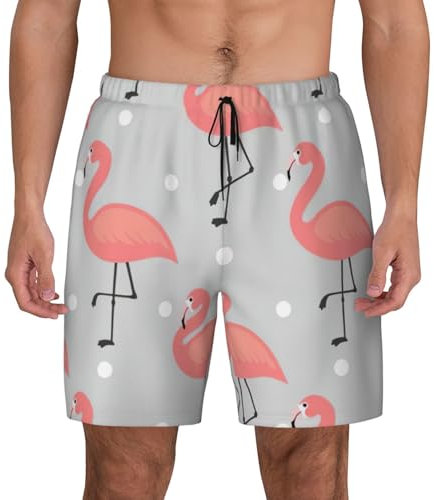 Short de bain extensible pour homme imprimé flamant rose avec poches à séchage rapide, noir, 3X-Large