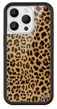 Wildflower Schutzhüllen – MIAU, kompatibel mit Apple iPhone 16 Pro, Leopardenmuster, Braun, Schwarze Punkte, niedlich, trendig, schützender schwarzer Stoßfänger, 1,2 m Falltest-Zertifiziert, kleines