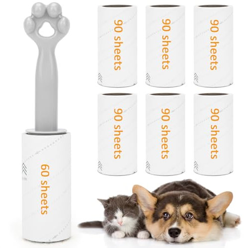 Onlyesh 600 Blätter Fusselrolle Tierhaare, 10CM Erweiterter Fusselrollenbereich, 7 Rollen + 1 Abroller, für fusselrolle Kleidung, Katzenhaare, Sofa, Bett und Teppich