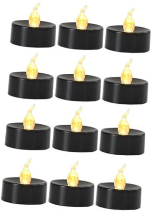 perfk 12 Stück Schwarze flammenlose Teelichter, LED-Teelichter, realistisch, Votivkerzenlampe, Warmweißer Blitz