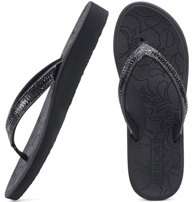 ONCAI Chanclas Mujer con Pedrería Soporte Para el Arco Yoga Mat Confort Moda Verano Playa Sandalias de Tanga Ortopédicos con Antideslizante Suelas de Goma Talla 36-43