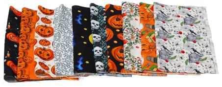 Respicefinem 10 Blatt Baumwolle Stoff Kürbis TOTENKOPF Druck Muster Baumwolle Stoff Bundle Für Nähen Quilten 50X50Cm 19. 7X19. 7In (25x25cm / 9.8x9.8in)