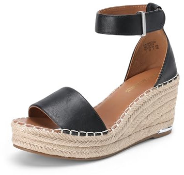 DREAM PAIRS Alpargatas Cuña Mujer Sandalias Plataforma Mujer Zapatos de Tacón de 7.6cm Comodos Verano, Size 41.5, Negro, DWUMPS2505