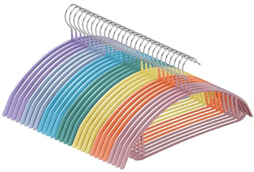 JOYBOS Kleiderbügel, bunte, rutschfeste Metall-Kleiderbügel, keine Schulterstoßen, G-Form, Standardgröße, robust, langlebig, für Erwachsenen-Kleiderbügel, platzsparend für Wäsche und den täglichen