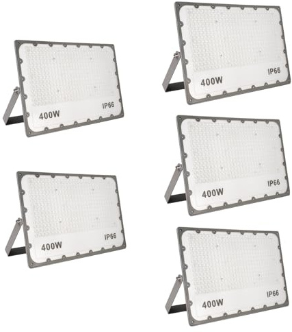 JBdusn Foco Proyector LED 400W, 5pcs Super Brillante 6500K Luz de Seguridad LED IP66 Impermeable Potente Luces LED Floodlight Exterior, Focos LED Exterior para Casa, Garaje, Patio, Terraza, Campo