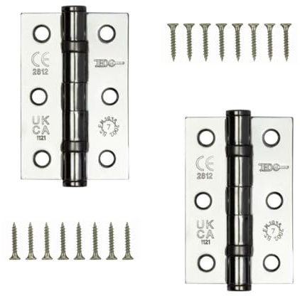 Door Hinges 3 inch Polished Chrome Ball Bearing Butt Hinges Grade 7 Steel Door Hinge for Wooden Doors 2 Pack