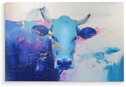 artboxONE Holzbild 45x30 cm Tiere Blaue Popart Kuh von Künstler Carina