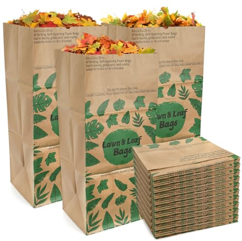YOUEON 10 Pack 110L Heavy Duty Paper Garden Waste Bags, 2-Ply Self Standing Lawn & Leaf Bags, Tear Resistant Refuse Sacks for Leaves, Grass & Yard Waste Disposal in Home & Garden