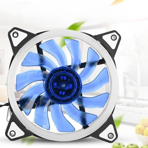 Juroupi 12cm 120mm Silent 3pin 4pin PC CPU Case Cooler Cooling Fan 2 LED Rings (Blue)