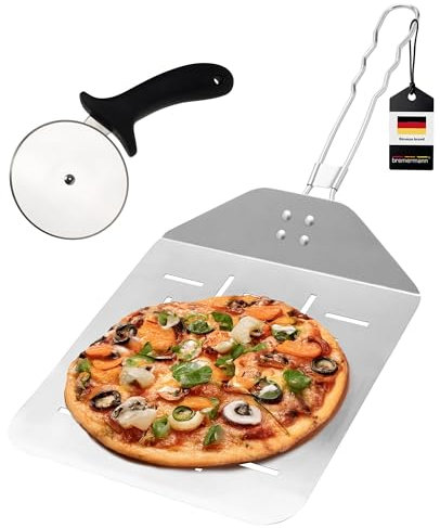 bremermann Pizzaheber Set 2tlg. - Pizzaschieber mit einklappbarem Griff und Pizzaschneider, Pizzaschaufel ideal einsetzbar für Grill und Backofen aus rostfreiem Edelstahl