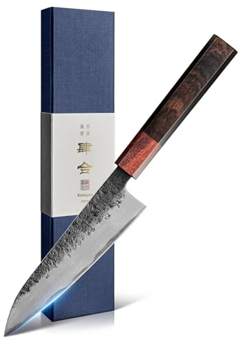 kanngou Couteau Office Japonais 13.5cm, Couteau Cisine Petit en acier Inoxydable AUS-8, Couteaux à Fruits Professionnel avec Coffret Cadeau Premium (Couteau Petit 21cm)