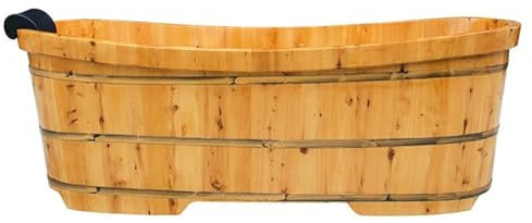 PA-DABAOO Vasca Da Bagno in Legno Per Sauna Indipendente, Design Ergonomico E Curvo, Vasca Da Bagno Per Immersione Totale Del Corpo, Supporto Lombare,1.6m/5.2ft