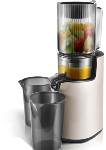 Exprimidor de prensa en frío, extractor de jugo de masticación lenta con potencia de 250 W, canal de alimentación ancho y 80% de alto rendimiento de jugo para frutas y verduras enteras