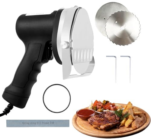 FHRKA Trancheuse à Kebab électrique 80W, Couteau à Kebab Shawarma avec 2 Lames, trancheuse à Viande gyroscopique en Acier Inoxydable à Vitesse Variable silencieuse